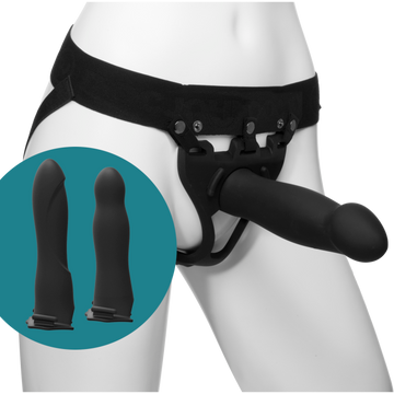 Body Extensions - BE Ready 4-Piece Set - Silicone Harness with 7" Bulbed / 7.5" Slim / 8" Large Dong