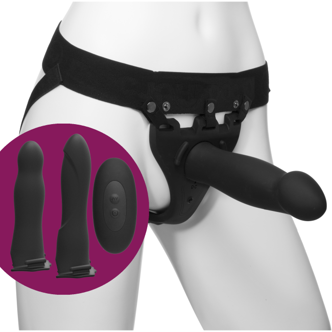 Body Extensions - BE Naughty 4-Piece Set - Rechargeable Vibrating Silicone Harness with 7