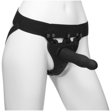 Body Extensions - BE Aroused 2-Piece Set - Rechargeable Vibrating Silicone Harness with 7" Bulbed Dong